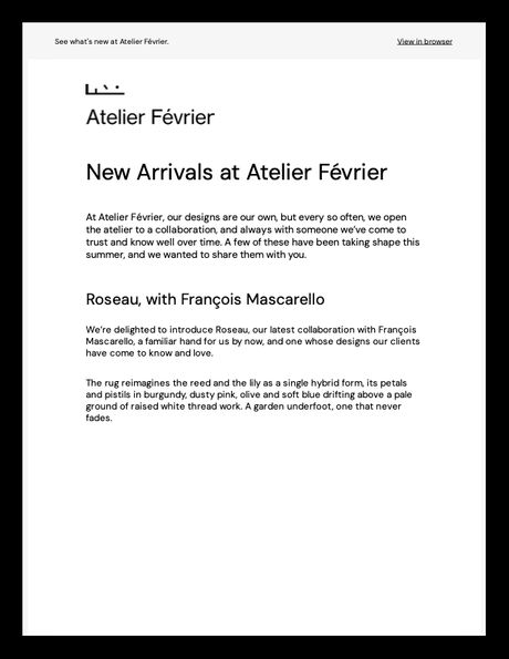 Atelier Février newsletter